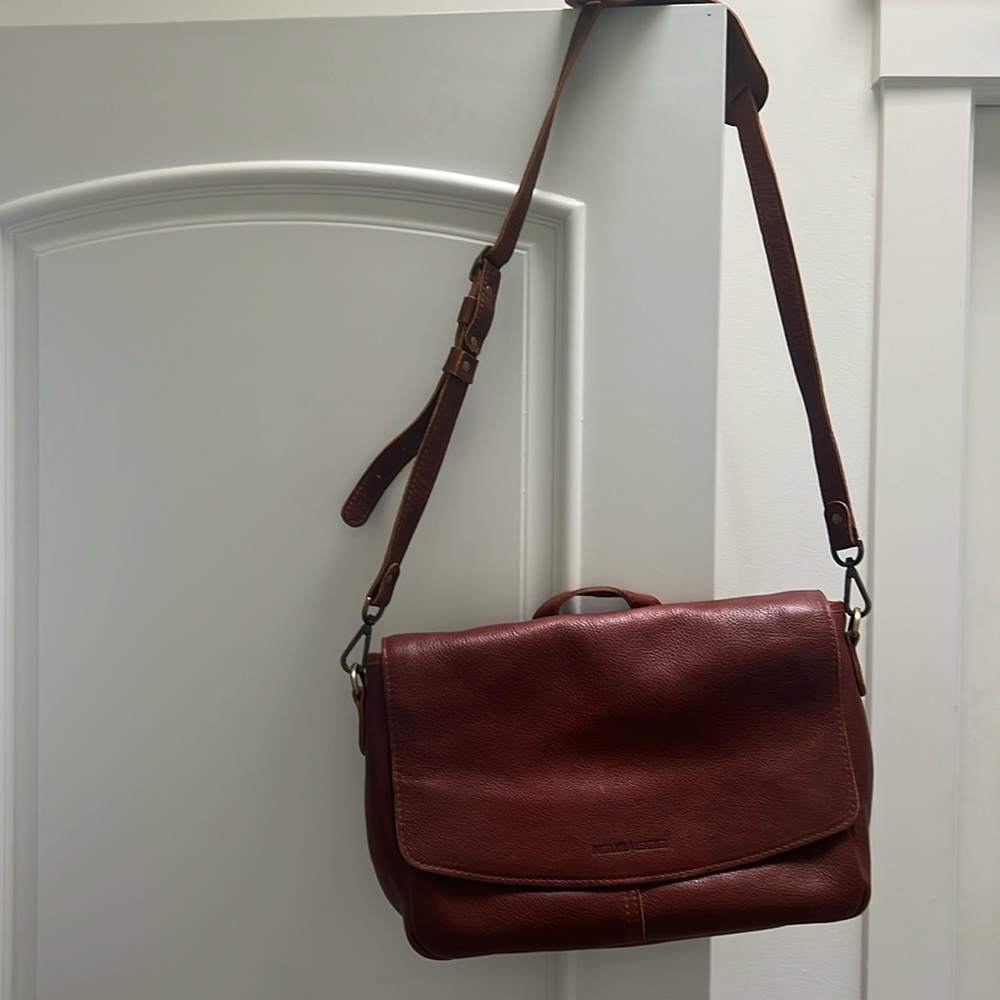 Portland Leather: Brown Leather Messenger Bag with Flap Closure